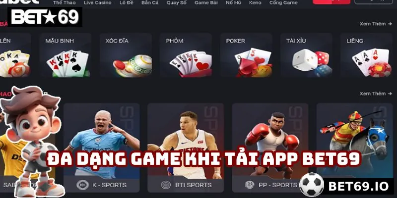 Đa dạng các tựa game dành cho hội viên lựa chọn khi tải app